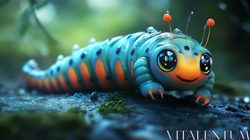 Bright-eyed forest caterpillar with playful glow and charm.