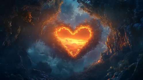 Luminous Heart Portal in Cavern: Digital Sci-Fi.