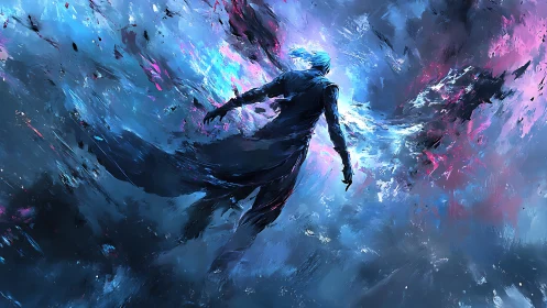 Starlit wanderer slips between storms of neon and night