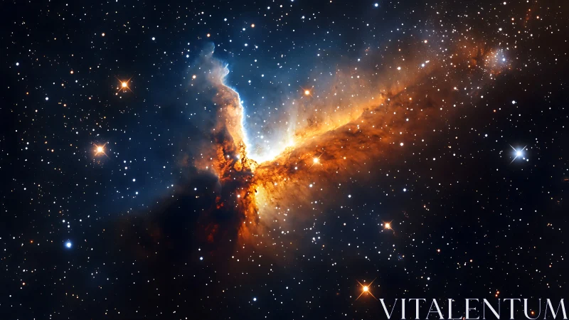 Bright nebula wings spread across dense star field in space.