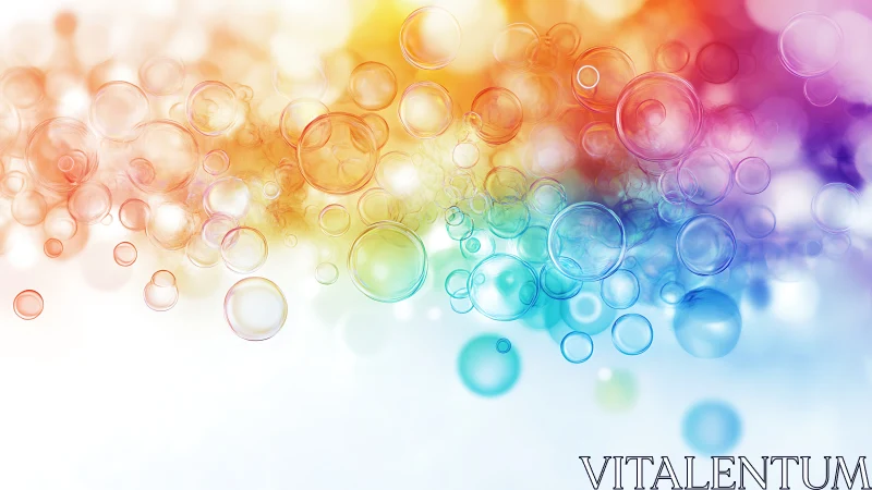 Translucent rainbow bubbles drift across radiant white field