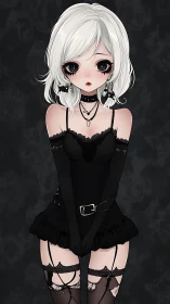 Soft gothic girl gazes shyly in delicate black fashion