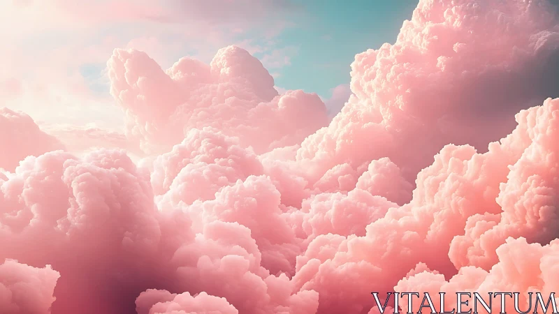 Dreamy pink clouds drift softly through a tranquil sky