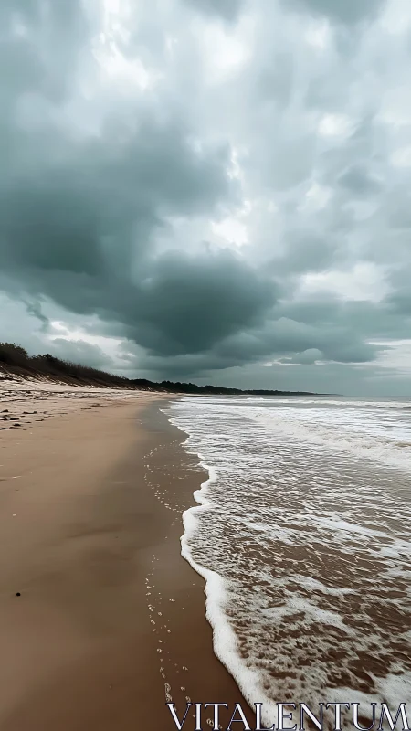Stormy shoreline captures moody waves under brooding skies