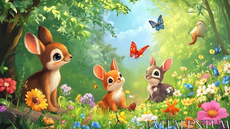 Woodland dreamers chase butterflies in a flower-bright glade.