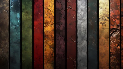 Textured vertical color panels in rich metallic tones.