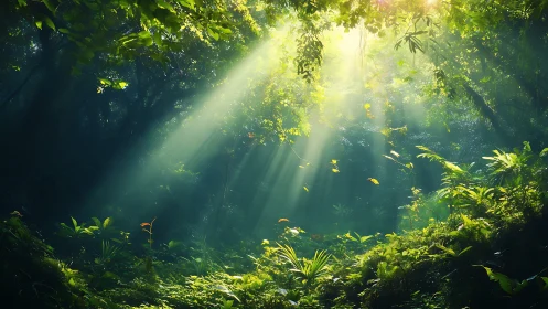 Sunlight Pierces Through Dense Forest Canopy.