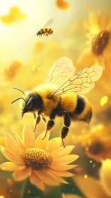 Macro-rendered pollinator on bloom with luminous bokeh field.