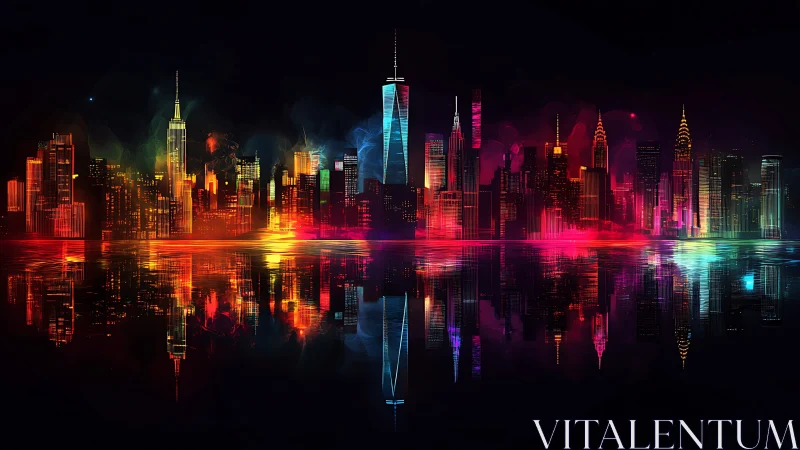 Neon skyline drifts across liquid night in radiant echoes.