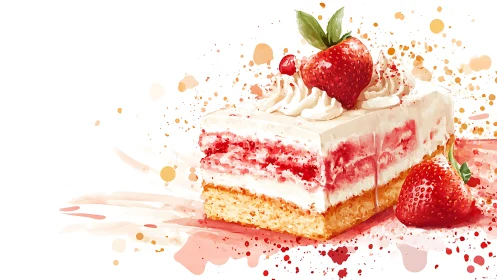 Strawberry Shortcake with Watercolor Splash.