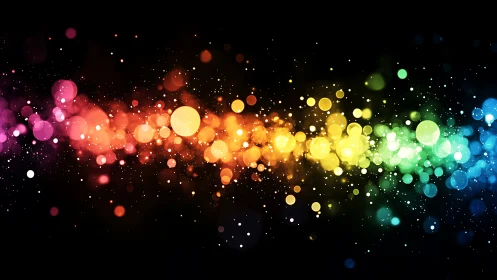 Chromatic bokeh spectrum arcs across deep black negative space