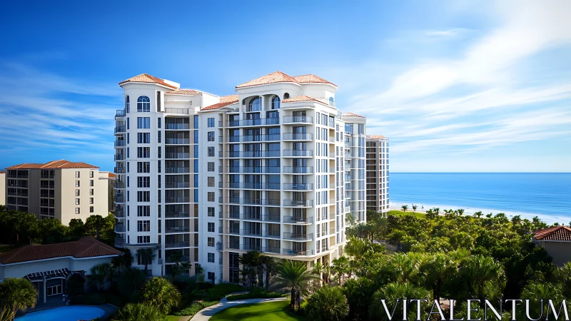 Beachfront high-rise condominium complex faces open ocean