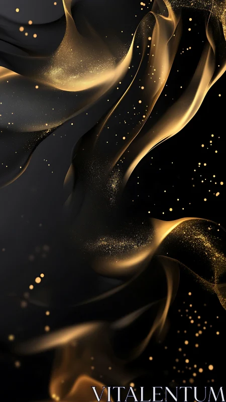 Golden luminous particles swirl across black background
