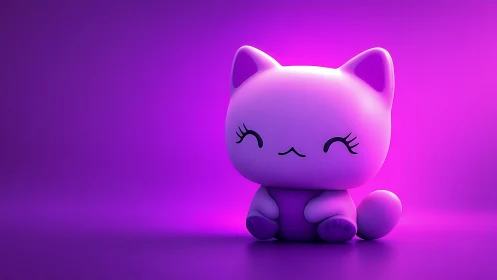 Purple 3D cartoon cat figure on monochrome background.