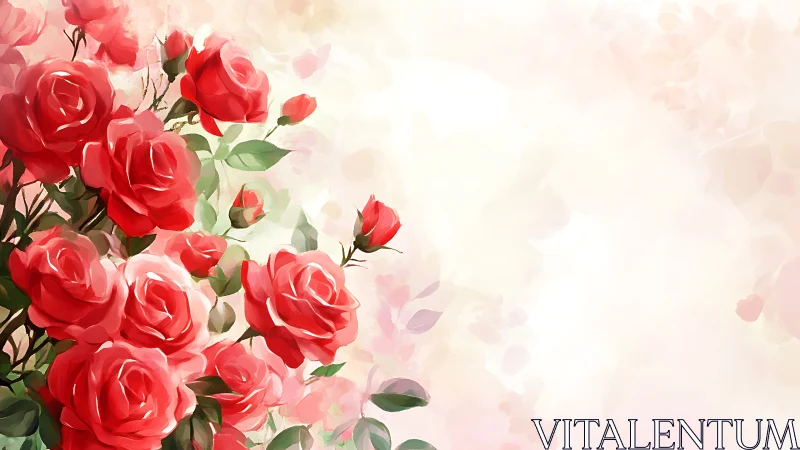 Floral arrangement depicting red roses against diffused background