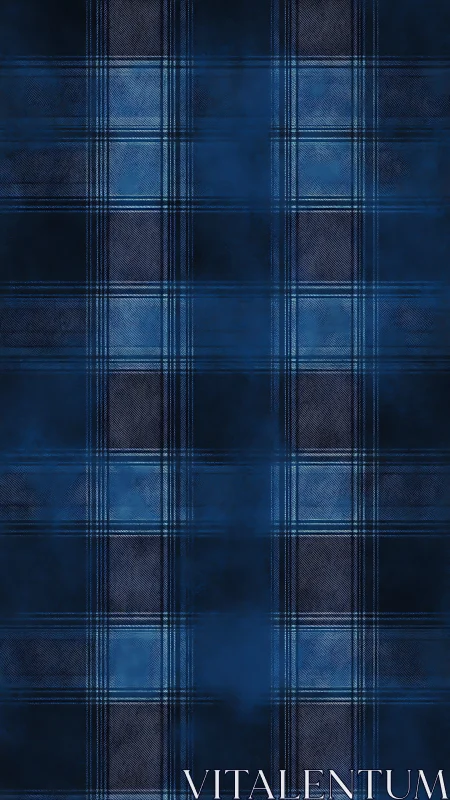 Midnight blue tartan grid with textured woven depth.