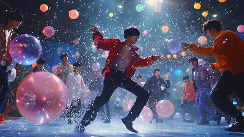 Dynamic dance crew explodes with color in a confetti storm