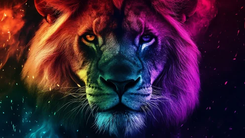 Neon storm lion crowned in electric twilight blaze.