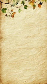 Autumn branch on textured beige paper background template.