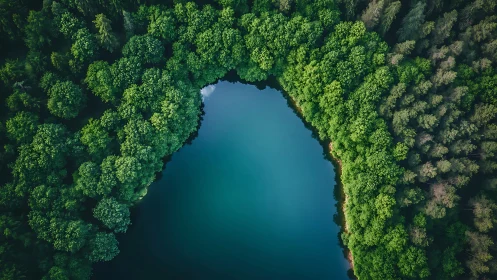 Quiet forest lake curves gently through a ring of lush trees