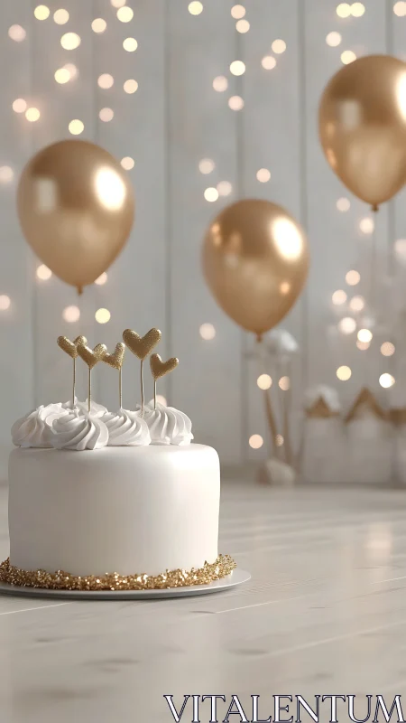 Celebration's Golden Geometry: Luminous Cake with Floating Elegance.