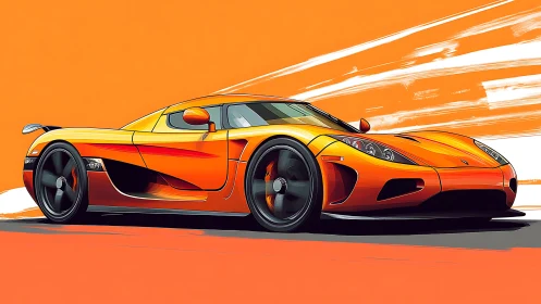Orange supercar illustration surges forward in vivid motion