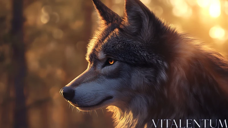 Sunlit wolf listens to the forest whispering around him