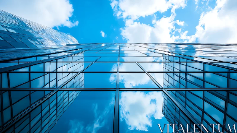 Soaring glass towers gently mirror a bright summer sky