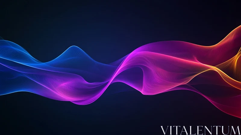 Neon gradient waves flow across a dark cosmic backdrop.