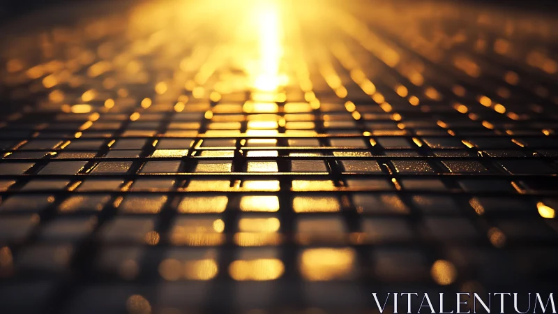 Abstract grid pattern illuminated by golden sunlight at sunset.