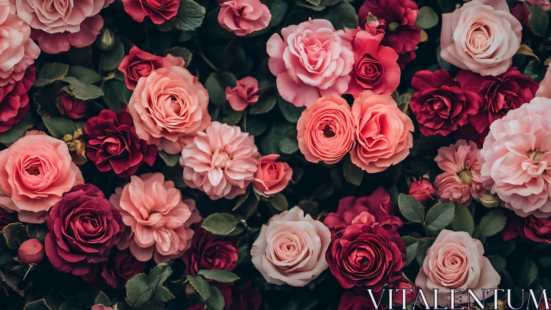 Dense Mixed Rose Cultivar Garden Composition with Pink-Magenta Chromatic Gradient