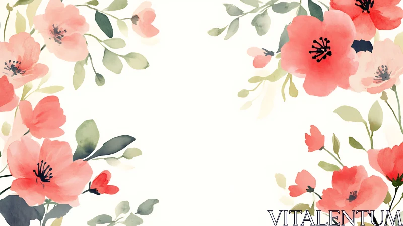 Watercolor Floral Composition with Coral Pink Blossoms.