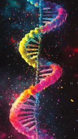 Chromatic double-helix structure rendered as cosmic fluid geometry