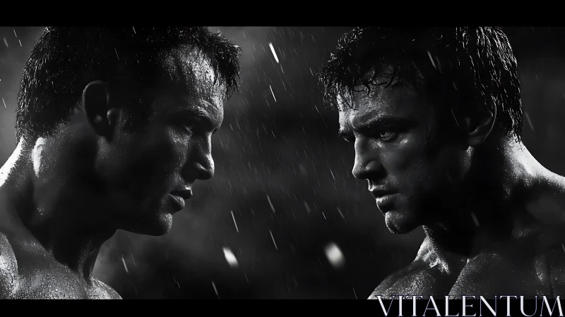 Rain-Soaked Confrontation: Two Men Face Off.