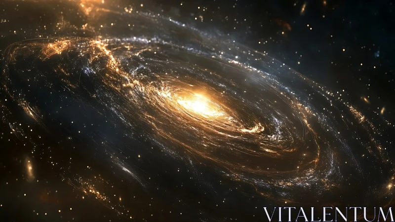Luminous spiral galaxy core with radiant golden nebulae.