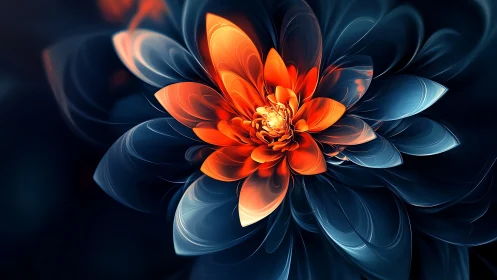Radiant digital flower glows gently in deep midnight hues