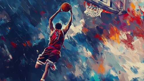 Soaring toward the rim in a storm of bold color and motion.