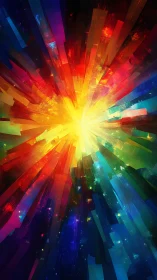 Radiant burst of rainbow light streams into a glowing horizon