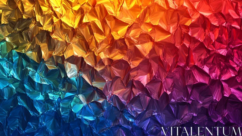 Prismatic crystalline surface shifts from cool blues to warm reds