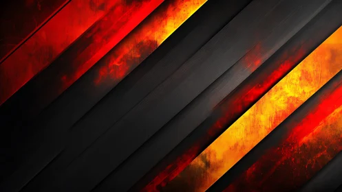 Bold abstract background with black diagonal stripes and fiery colors.