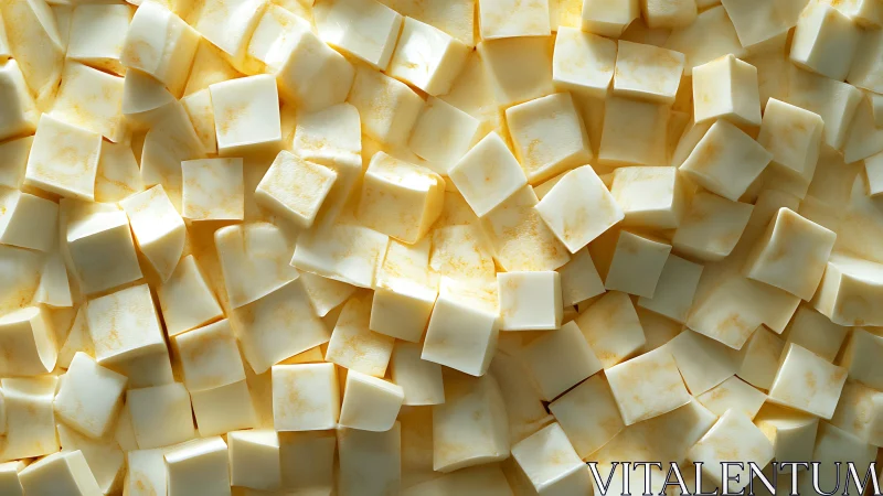 Diced butter cubes under soft studio light in macro view.