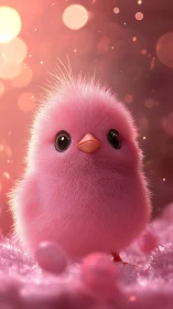 High-detail 3D pink chick with subsurface scattering and bokeh