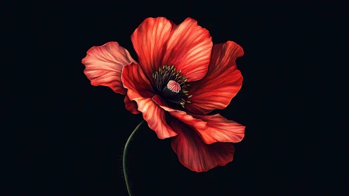 Striking Red Poppy Blooms Against Dark Background.