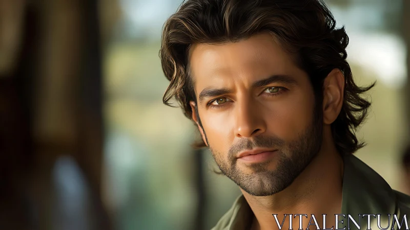 Handsome bearded man in soft natural light portrait.