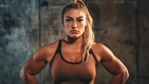 Strong female athlete in athletic wear, gritty fitness portrait.