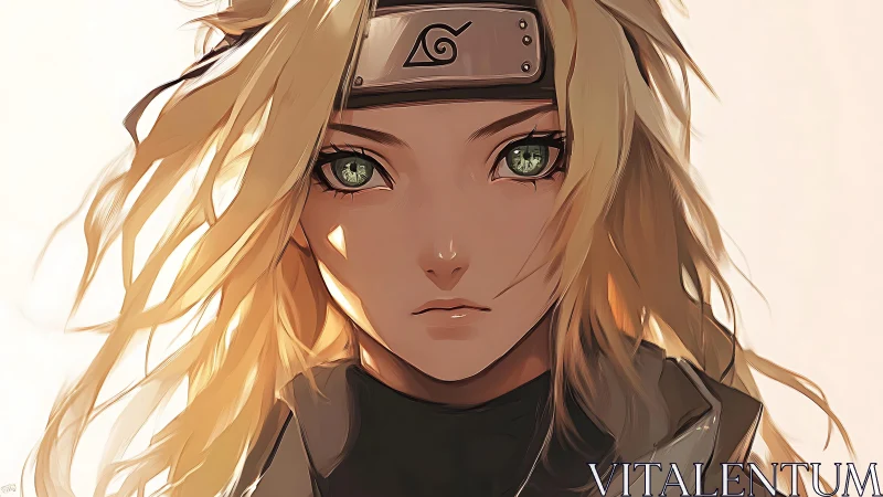 Golden haired ninja gazes ahead with calm, steady courage.