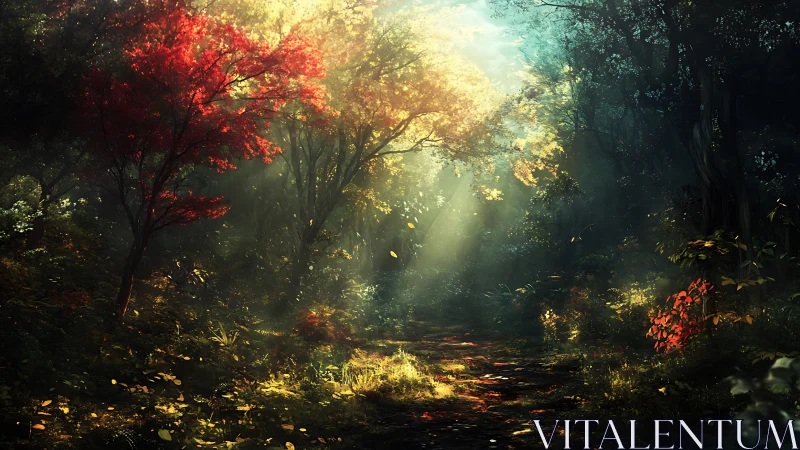 Enchanted Forest Path Awakens with Autumn's Luminous Spell.
