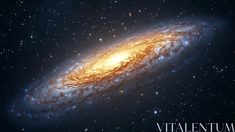 Spiral galaxy core glowing with golden stellar clusters.