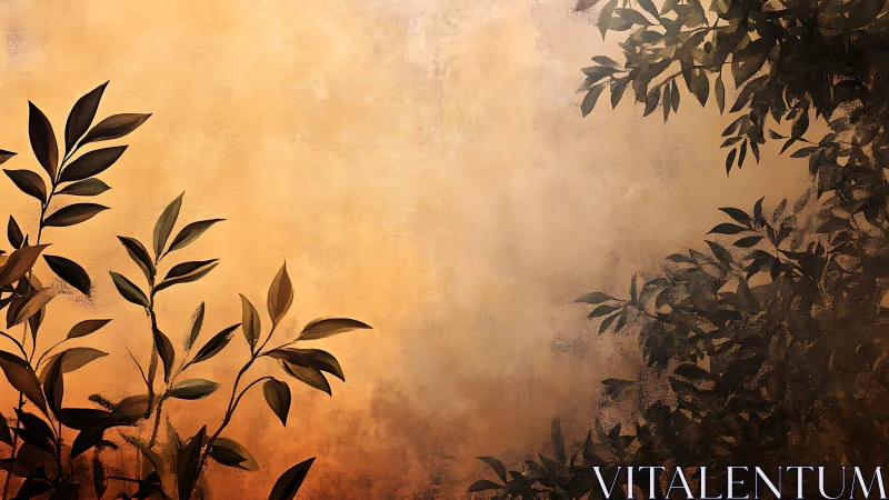 Botanical silhouettes on textured warm gradient background
