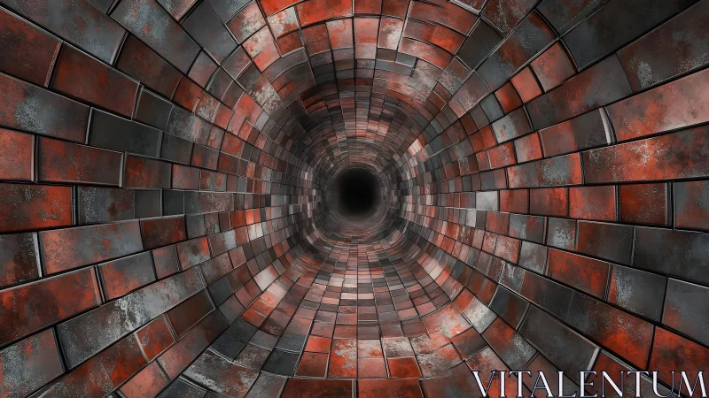 Brick Tunnel Perspective with Grunge Texture in Digital Art Style.